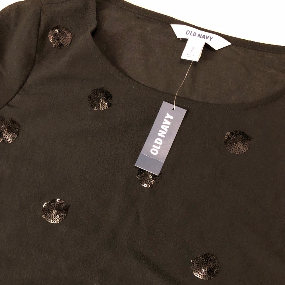 NWT Old Navy Black Shear Sequin Dot Blouse
